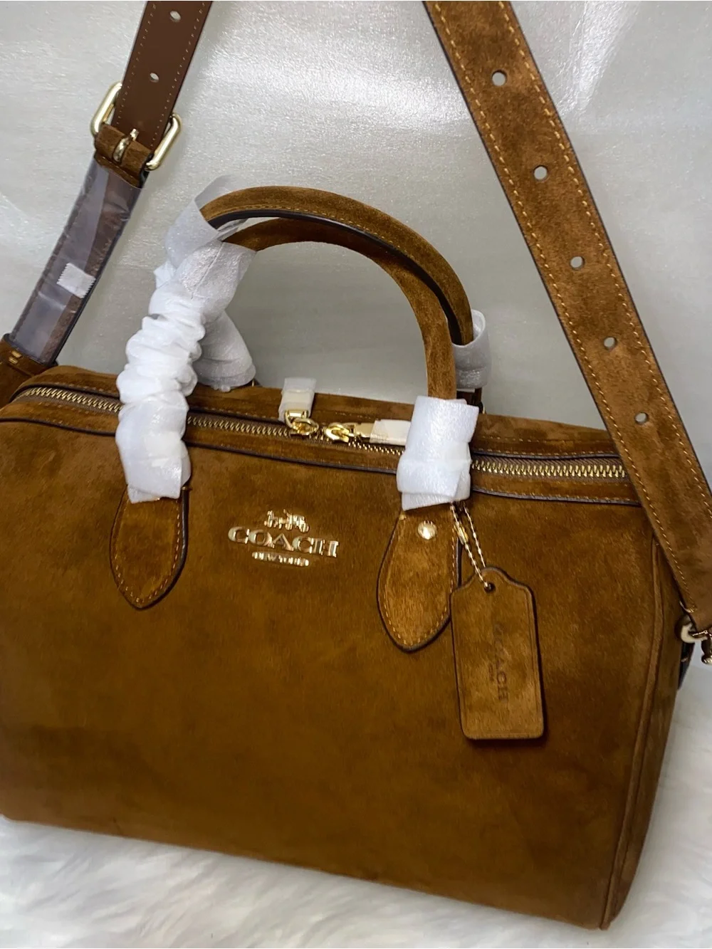 Coach Suede Satchel purse Large Rowan New